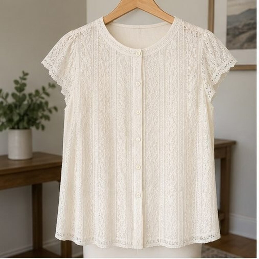 Cream V Neck Top